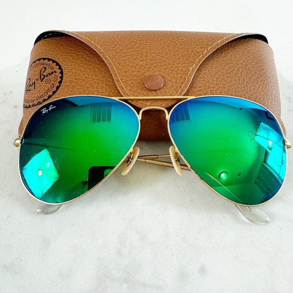 🦚289. Ray-Ban RB3025 Aviator Large Metal Sunglasses Gold Frame Green Mirror 62mm - Picture 1 of 16
